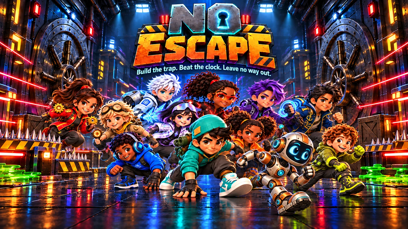 Dash and Rivet lead all twelve escapists through a vault filled with traps. Build the trap. Beat the clock. Leave no way out.